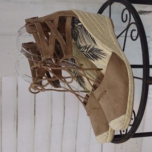 Dolce Vita Tan Suede Lace up Wedge Espadrilles, Size 8.5